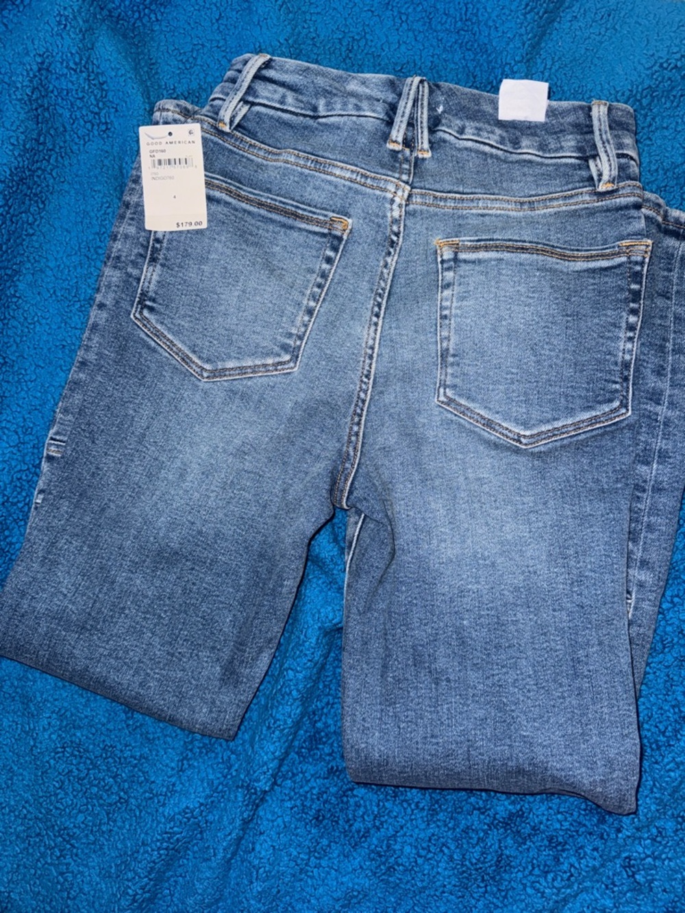 Good American Knee Panel Stitched Straight Leg Jeans Size 4/27 NWT Indigo $179 - Picture 7 of 13